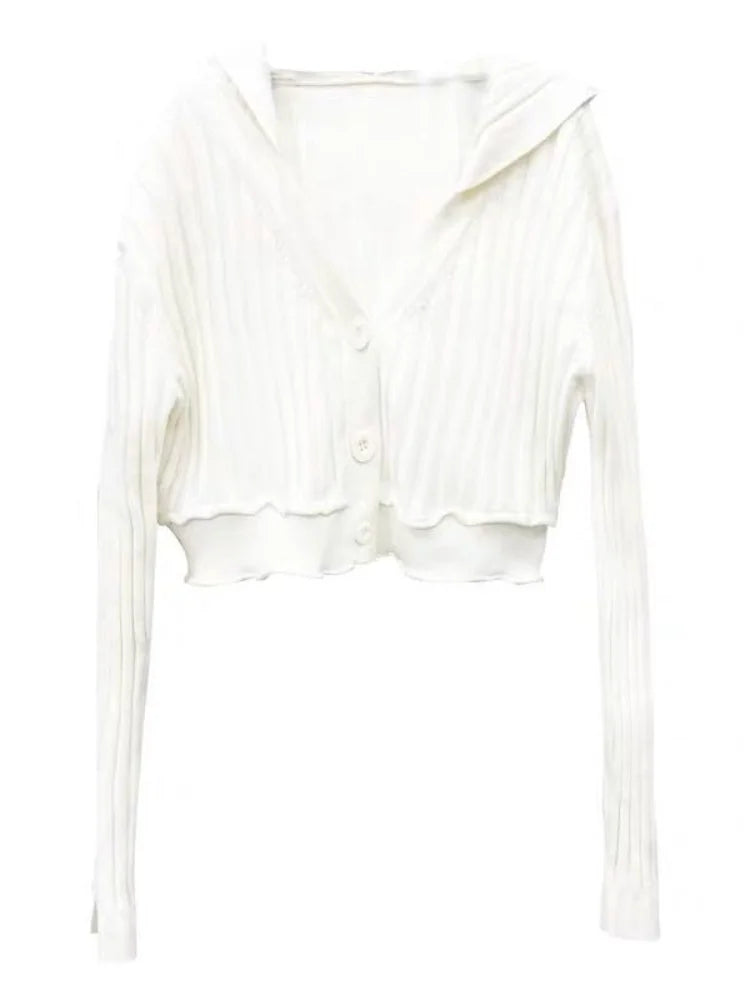 Harajuku Black White Sweater Cropped Cardigan Women Korean Fashion Streetwear Jumper Female Autumn Hoody Knitted Top