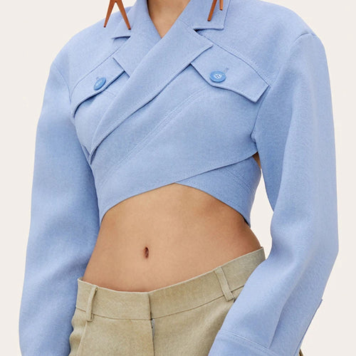 Load image into Gallery viewer, Asymmetrical Slim Women&#39;s Blouses Lapel Collar Long Sleeve Casual Short Shirts Tops For Female Fashion Clothing
