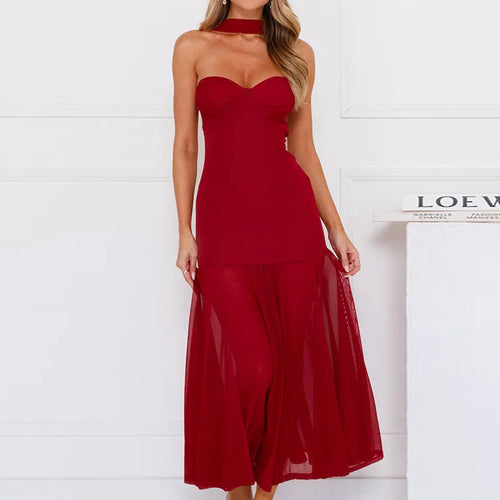 Load image into Gallery viewer, Scarf collar strapless sexy maxi dress women gown off-shoulder backless sleeveless A-line bodycon club long dress
