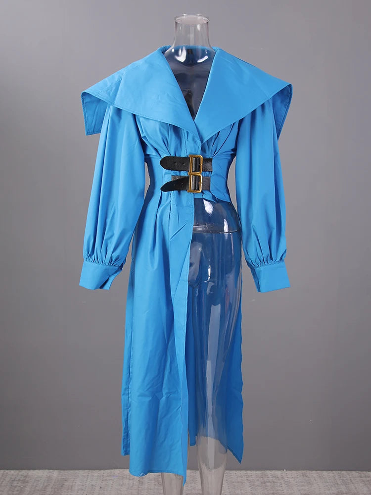 Women Black Irregular Shirt Dress New Lapel Lartern Long Sleeve Belt Waist Loose Fashion Tide Spring Autumn 2025 1DH2257