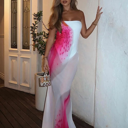 Load image into Gallery viewer, Floral Print Strapless Sexy Maxi Dress For Women Gown Patchwork Off-shoulder Backless Sleeveless Print Long Dress
