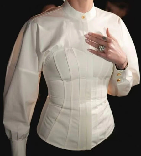 Solid Slimming Spliced Button Fashion Shirts for Women Round Neck Long Sleeves Tunic Patchwork Lace Up Shirt Female