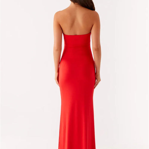 Load image into Gallery viewer, Metal Rose Hollow Out Sexy Maxi Dress Women Beach Holiday Gown Strapless Off-shoulder Backless Bodycon Club Long Dress
