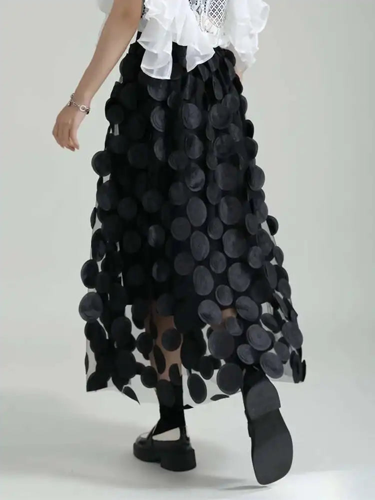 High Elastic Waist Black Dot Three-dimensional Long Half-body Skirt Women Fashion Tide New Spring Autumn 2025 1DF8427