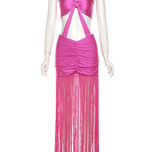 Load image into Gallery viewer, Sexy Sleeveless Hollow Out Women's Dress Bodycon Lace Up Long Tassel Party Club Evening Dress Tight Nightclub Vestidos
