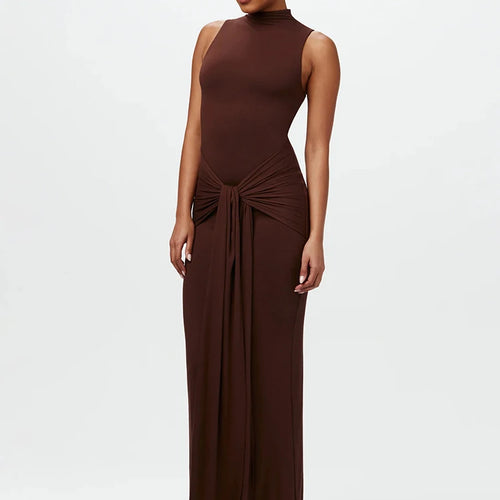 Load image into Gallery viewer, Half High Collar Irregular Tank Dress For Women 2024 New Fashion Sleeveless Bodycon Ruched Sexy Long Dress Elegant
