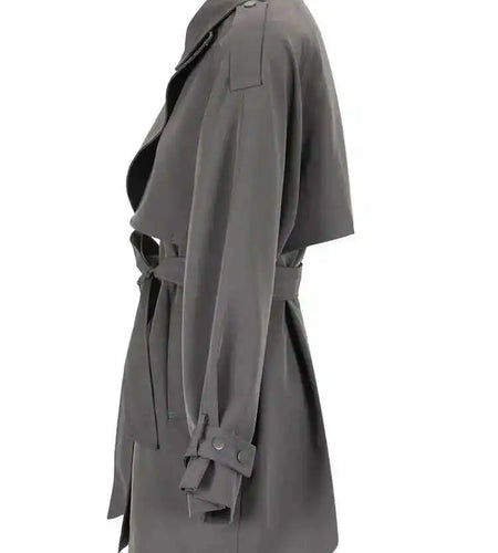 Women Gray Belted Big Size Trench New Lapel Long Sleeve Loose Fit Windbreaker Fashion Tide Spring Autumn 2025 CPG0586