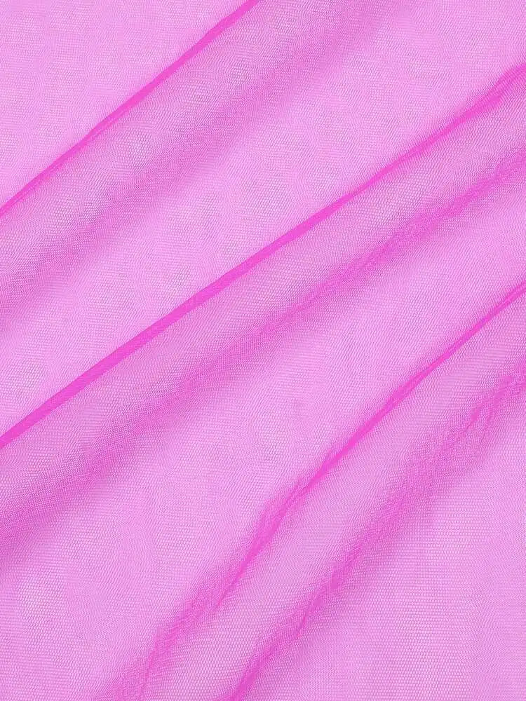 Women Purple Ruffles Mesh Perspective Big Size Long Dress New Round Neck Half Sleeve Fashion Spring Summer 2025 JR7711