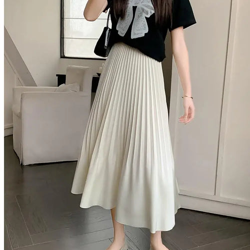 Load image into Gallery viewer, Spring Summer New Women Solid Office Elegant Long Skirt French Fashion High Waist Vacation Pleated Half Skirt Popular Streetwear
