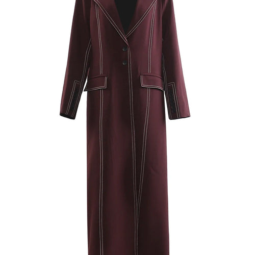 Load image into Gallery viewer, Women Wine Red Topstitched Big Size Long Blazer New Lapel Long Sleeve Jacket Fashion Tide Spring Autumn 2025 1DJ1287
