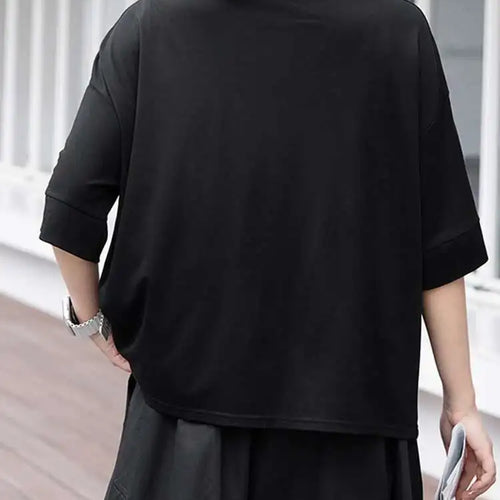 Load image into Gallery viewer, Women Black Irregular Hem Big Size Casual T-shirt New Round Neck Short Sleeve Fashion Tide Spring Summer 2025 1DJ0618
