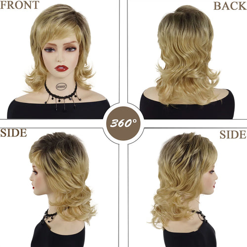 Load image into Gallery viewer, Shaggy Wigs for Women Synthetic Hair ombre Blonde Wig with Bangs with Dark Roots Layered Haircuts Natural Wigs Classic
