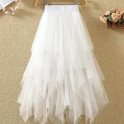 Load image into Gallery viewer, Women irregular Tulle Skirts Fashion Elastic High Waist Mesh Tutu Skirt Pleated Long Skirts Midi Skirt Saias Faldas Jupe Femmle
