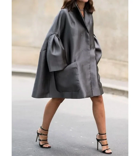 Autumn Fall Women's Gray Oversize Jackets 2024 Vintage Winter Midi Long Loose Casual Coat Clothes for Feamle