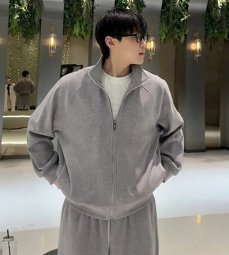 Spring Men's Two-piece Sets Stand Collar Solid Color Zipper Sweatshirt Drawstring Straight Leg Male Pants Simple 9W1192