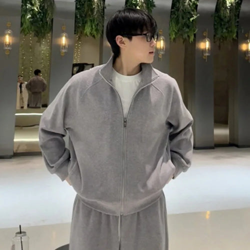 Load image into Gallery viewer, Spring Men&#39;s Two-piece Sets Stand Collar Solid Color Zipper Sweatshirt Drawstring Straight Leg Male Pants Simple 9W1192
