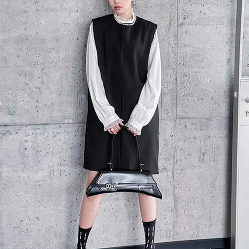 Load image into Gallery viewer, Women Black Brief Elegant Zipper Big Size Mini Dress New Round Neck Sleeveless Fashion Tide Spring Autumn 2025 1DH9820
