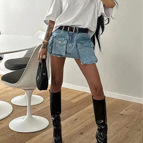 Load image into Gallery viewer, Patchwork Belt Skirts For Women High Waist Spliced Pocket Casual A Line Summer Solid Skirt Female Fashion
