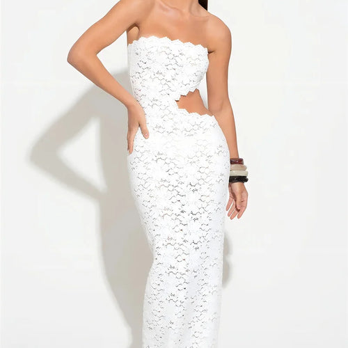 Load image into Gallery viewer, Off-shoulder Backless Sexy Maxi Dress Women Lace Strapless Sleeveless Hollow Out Skinny Club Party Long Dress Elegant
