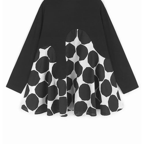 Load image into Gallery viewer, Women Black Dot Color-block Big Size Casual T-shirt New Round Neck Long Sleeve Fashion Tide Spring Autumn 2025 1DH9455
