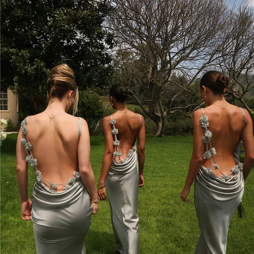 Load image into Gallery viewer, Floral Draped Backless Maxi Long Dress For Women Fashion Spaghetti Strap Sleeveless Bodycon Evening Party Dress Elegant
