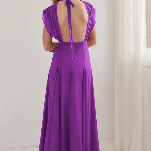 Load image into Gallery viewer, Deep V Neck High Split Sexy Maxi Dress For Women Fashion Purple Sleeveless Backless Long Tank Dress Femme Elegant Dress
