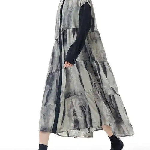 Load image into Gallery viewer, Women Black Pattern Printed Big Size Midi Shirt Dress New Lapel Long Sleeve Fashion Tide Spring Autumn 2025 1DH4765
