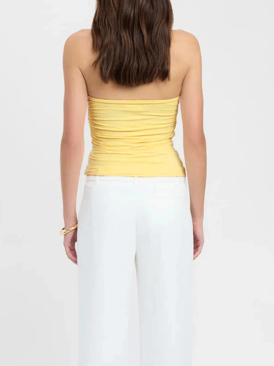 Solid Spliced Folds Slimming Vests For Women Strapless Sleeveless Tunic Temperament Vests Female Fashion Style New