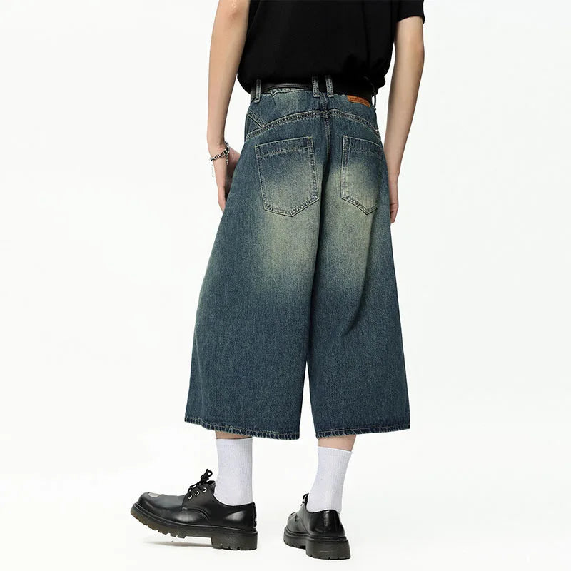 Men's High Street New American Style Casual Washed Cropped Male Denim Shorts Straight Leg Gradient Color Summer 9W1724