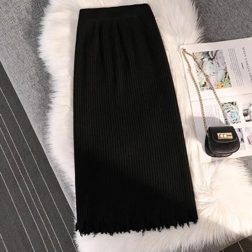 Load image into Gallery viewer, Casual Knitted Midi Pencil Skirt Y2k Women Autumn Winter Elastic High Waist  A-line Split Straight Skirts Female Streetwear
