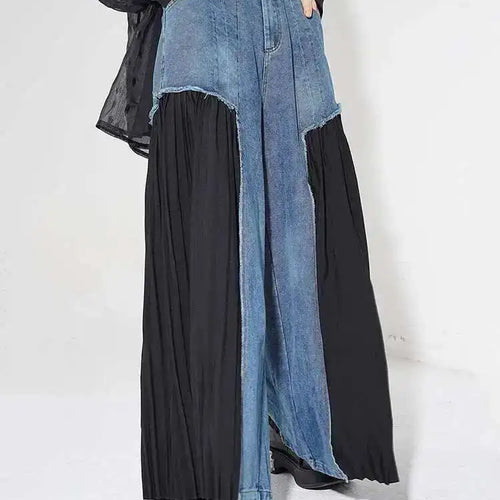 Load image into Gallery viewer, High Elastic Waist Blue Denim Pleated Long Wide Leg Pants New Trousers Women Fashion Tide Spring Autumn 2025 1DH5079
