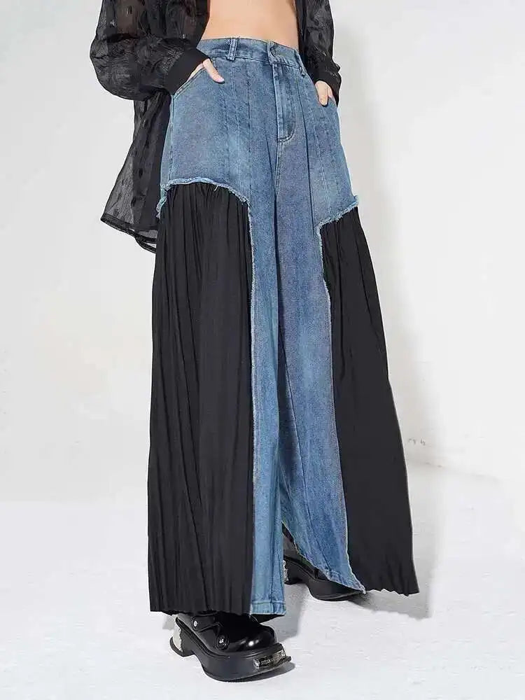 High Elastic Waist Blue Denim Pleated Long Wide Leg Pants New Trousers Women Fashion Tide Spring Autumn 2025 1DH5079