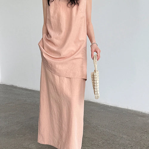 Load image into Gallery viewer, Green Belted Tank Top Half-body Skirt Two Pieces Suit New Round Neck Sleeveless Women Fashion Spring Autumn 2025 1DJ1111
