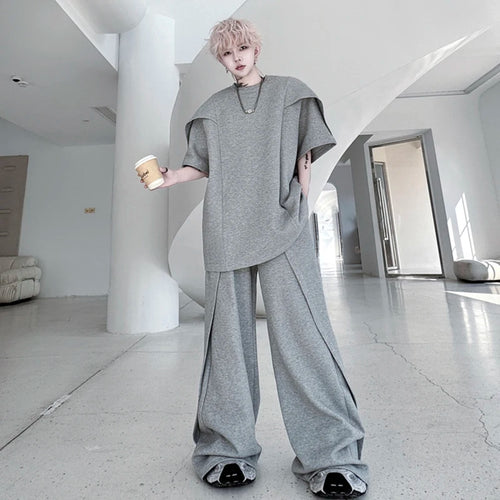 Load image into Gallery viewer, Men's Pants Set New  Summer Solid Color Splicing Short Sleeve Sweatshirt Straight Leg Trendy  Casual Pants Menwear 9W1797
