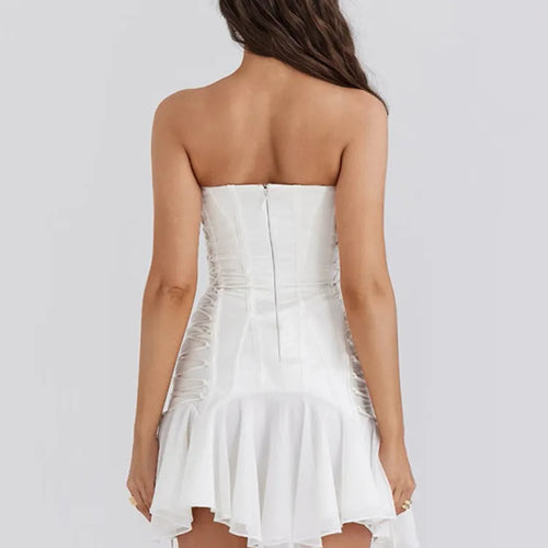 Load image into Gallery viewer, Elegant Strapless Tight Lace Up Ruffle Edge Skirt For Women Summer Backless Dress Chiffon Patchwork Sexy Sheath Vestidos
