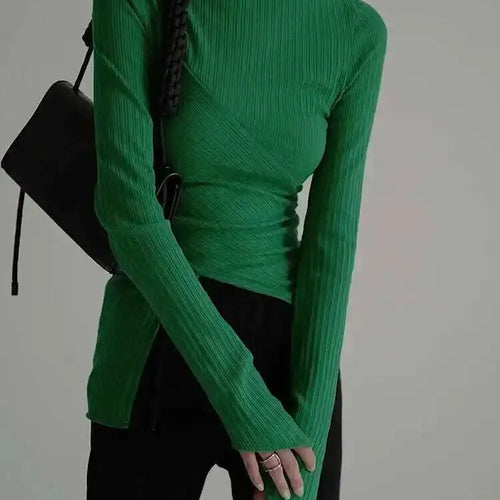 Load image into Gallery viewer, Black Irregular High Elastic Knitting Sweater Turtleneck Long Sleeve Women Pullovers New Fashion Spring Autumn 2025 1DF490
