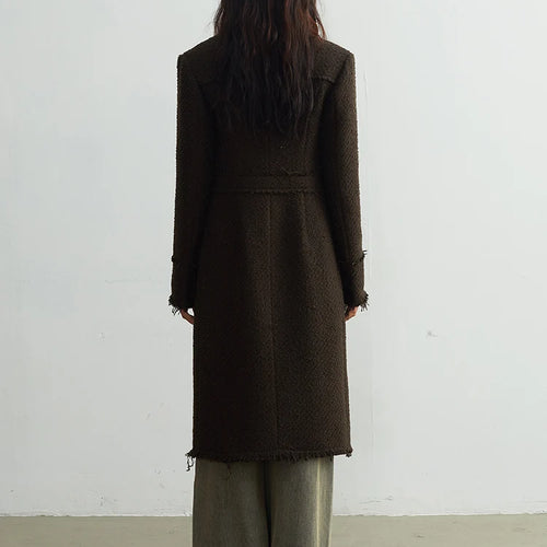 Load image into Gallery viewer, Coffee Pocket Tassels Long Elegant Woolen Coat New Lapel Long Sleeve Women Jacket Fashion Tide Autumn Winter 20251DH7222
