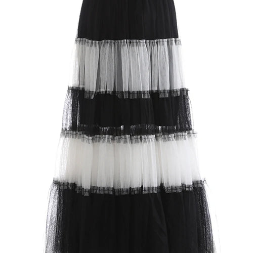 Load image into Gallery viewer, High Elastic Waist Black  White Mesh Color-block A-line Half-body Skirt Women Fashion Tide New Spring Autumn 2025 1DJ1077
