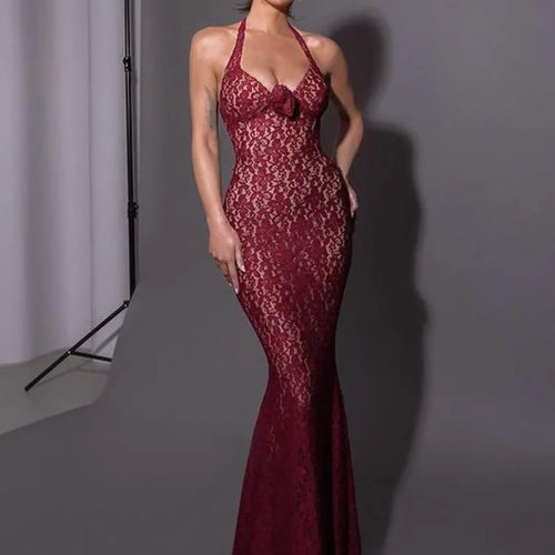 Load image into Gallery viewer, Sexy Sleeveless Lace Patchwork 3D Floral Dress Women Elegant Hip Hugging Lace Up Bodycon Party Club Evening Dress 2025
