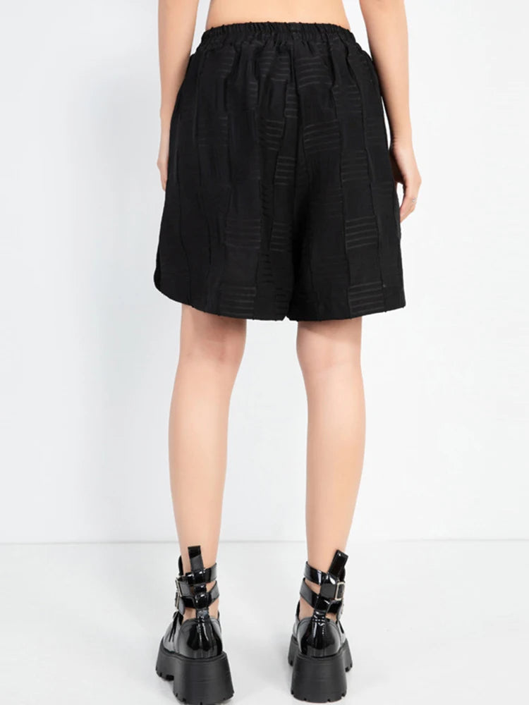 Women Black Dot Textured Pocket Casual Wide Leg Shorts New High Waist Trousers Fashion Tide Spring Summer 2025 1DJ1010