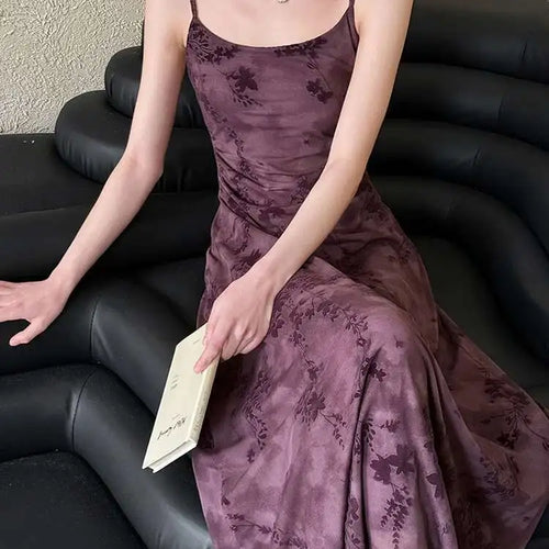 Load image into Gallery viewer, Women Brown Printed Vintage Long Spaghetti Strap Dress New Round Neck Sleeveless Fashion Tide Spring Summer 2025 1DJ0289
