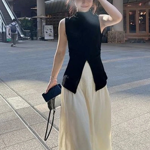 Load image into Gallery viewer, Harajuku Half Height Split Tee Shirts Women Y2k Aesthetic Solid Vintage Sleeveless T-Shirt Streetwear Casual Grunge Crop Tops
