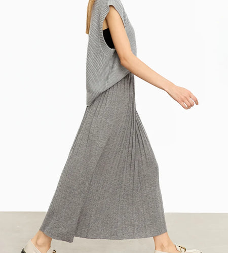 Minimalist 2024 Pleated Skirt for Women Clothing Autumn New Loose Elastic Waist Knitted Ankle-length A-line Skirts 12323091