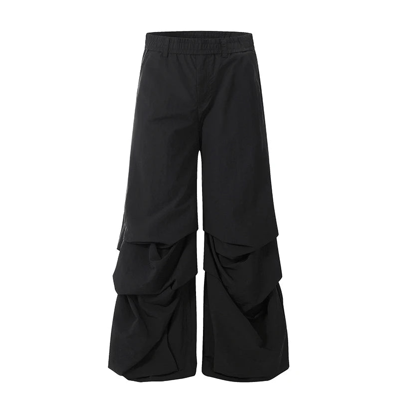 Men's Causal Pants New Pleated Straight Wide Leg Solid Color Trendy Elasitic Waist Stylish Male Loose Bottoms 9W1920