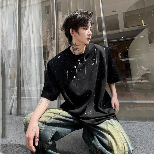 Load image into Gallery viewer, Men&#39;s Short Sleeved T-shirt 2024 New Summer Round Neck Metal Pendant Decoration Loose Trendy Male Top Korean Style 9C5479
