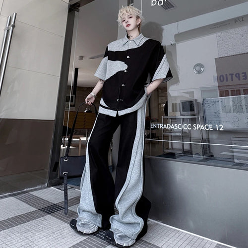 Load image into Gallery viewer, Men's Pants Set New Summer Contrast Color Short Sleeve Single Breasted Jacket Casual Pants Male Loose Suit 2025 9W1508
