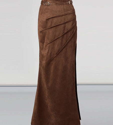 Solid Slimming Spliced Folds Fashion Skirts for Women High Waist Split Patchwork Belt Temperament Skirt Female New