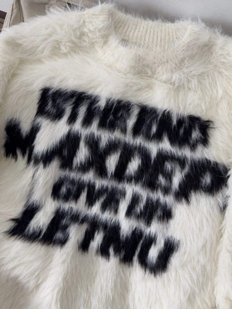 Loose Mohair Sweater Men and Women Y2k Aesthetic Knitted Punk Vintage Pullover Sueter Mujer Harajuku Letter Print Grunge Jumpers