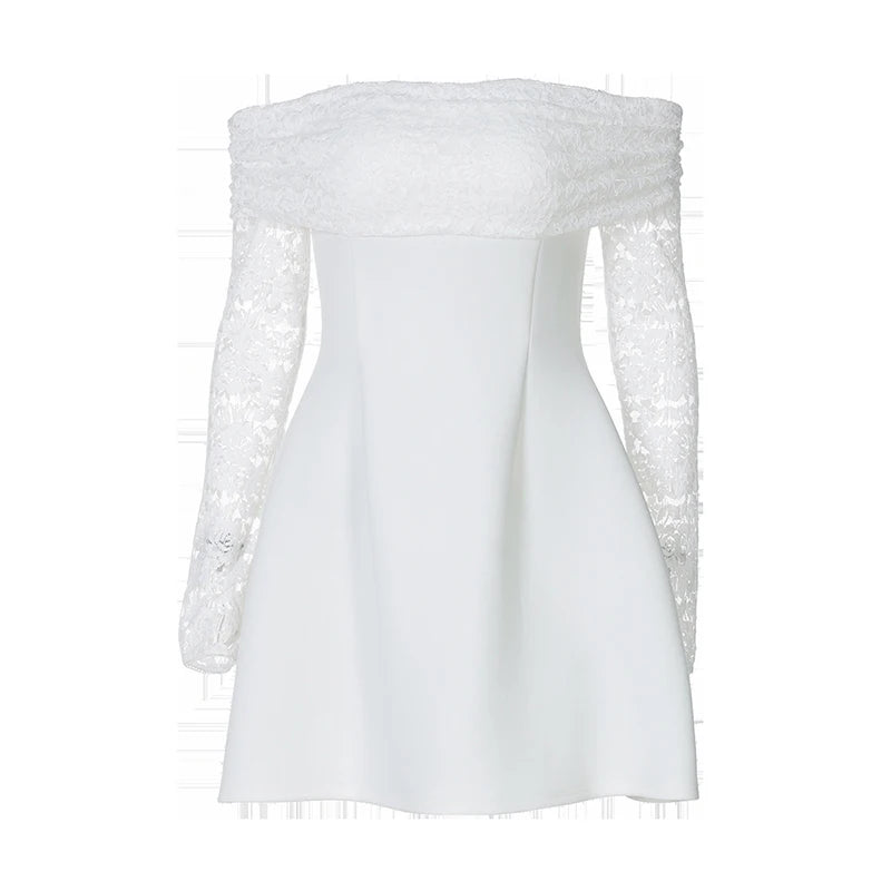 Off-shoulder Long Sleeve Sexy Mini Dress For Women Robe Strapless Backless High Waist A-line Elegant Club Party Dress