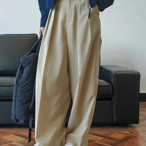 Load image into Gallery viewer, High Waist Khaki Brief Pleated Long Wide Leg Pants New Loose Fit Trousers Women Fashion Tide Spring Autumn 2025  1DF9946

